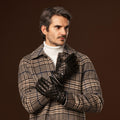 Luca (black) - Italian lambskin leather gloves with cashmere lining and checkered pattern 2