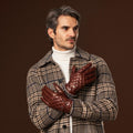 Luca (brown) - Italian lambskin leather gloves with cashmere lining and checkered pattern 2