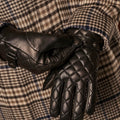 Luca (black) - Italian lambskin leather gloves with cashmere lining and checkered pattern 9