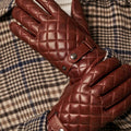 Luca (brown) - Italian lambskin leather gloves with cashmere lining and checkered pattern 8