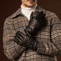 Luca (black) - Italian lambskin leather gloves with cashmere lining and checkered pattern 10