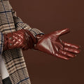 Luca (brown) - Italian lambskin leather gloves with cashmere lining and checkered pattern 10