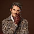Luca (brown) - Italian lambskin leather gloves with cashmere lining and checkered pattern 9