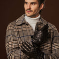 Luca (black) - Italian lambskin leather gloves with cashmere lining and checkered pattern 8