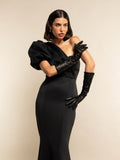 Lucia (black) - Italian unlined 8-button length leather opera gloves 4