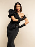 Lucia (black) - Italian unlined 6-button length leather opera gloves 5