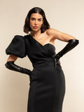 Lucia (black) - Italian unlined 12-button length leather opera gloves 6