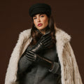 Luciana (black) - Extended women’s Italian lambskin leather gloves with rabbit fur lining 1