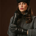 Luciana (black) - Extended women’s Italian lambskin leather gloves with rabbit fur lining 7