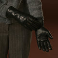 Luciana (black) - Extended women’s Italian lambskin leather gloves with rabbit fur lining 8