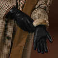 Luciana (black) - Extended women’s Italian lambskin leather gloves with rabbit fur lining 4