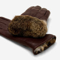 Luciana (brown) - Extended women's Italian lambskin leather gloves with rabbit fur lining 2