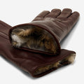 Luciana (brown) - Extended women's Italian lambskin leather gloves with rabbit fur lining 5