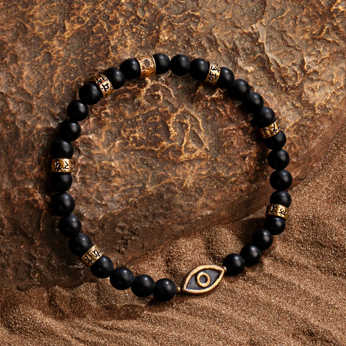 Divine Calmness Evil Eye Mantra Matte Onyx Bracelet
