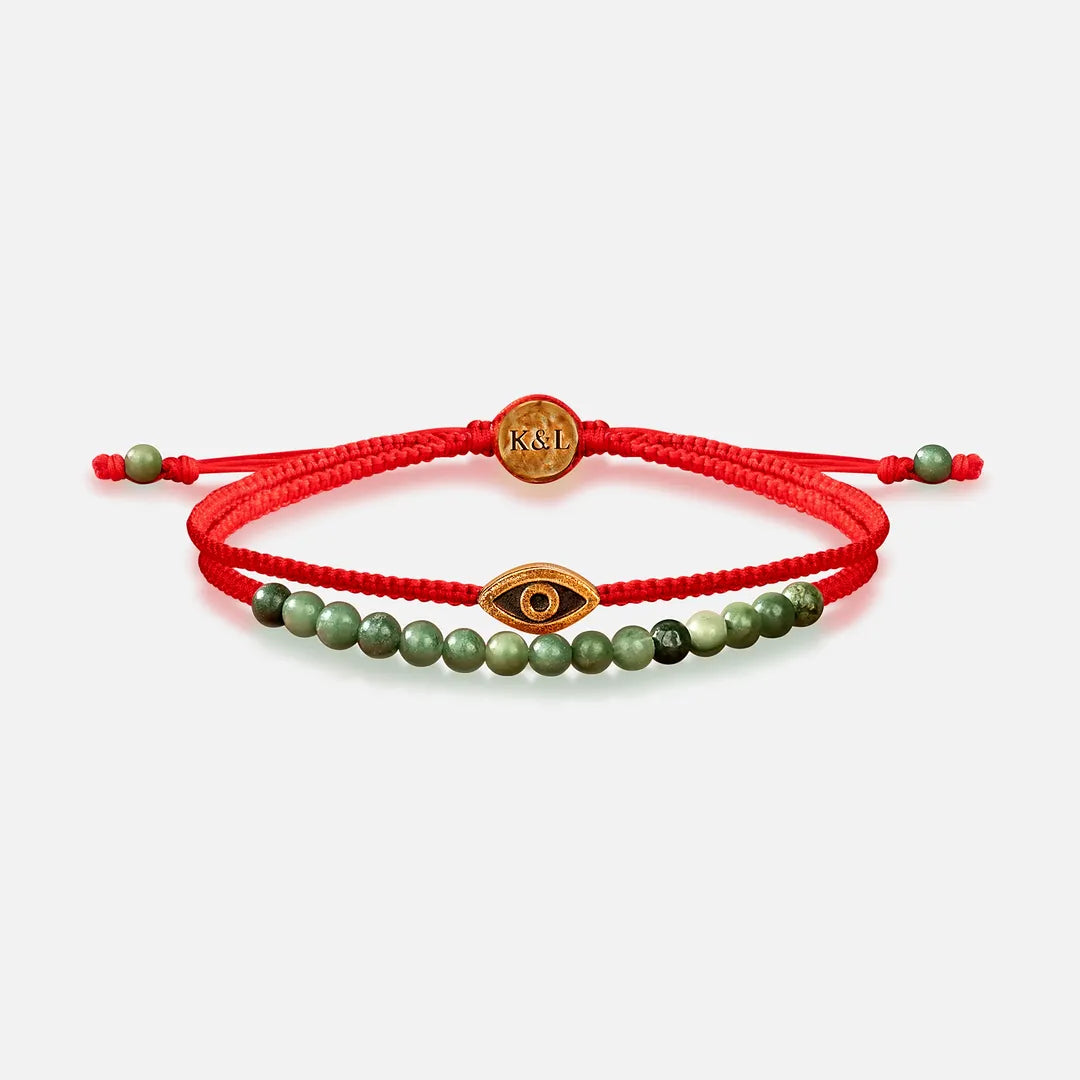 Fiery Luck Jade Evil Eye Charm Red String Wrap Bracelet