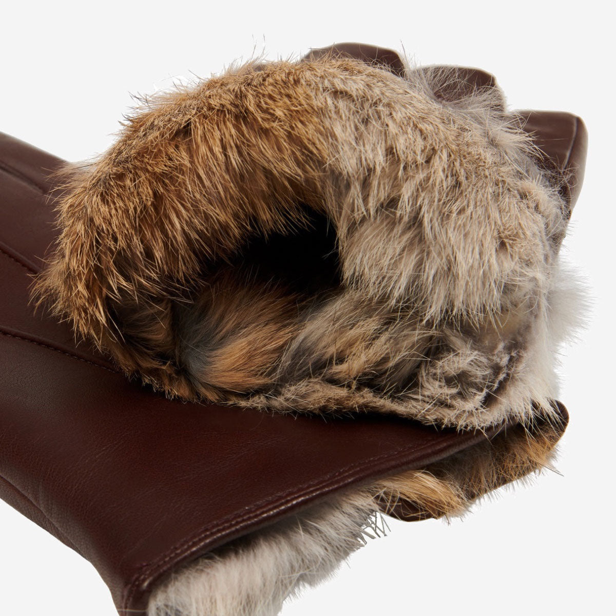 Marco (brown) - Italian lambskin leather gloves with brown rabbit fur lining