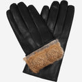 Marco (black) - Italian lambskin leather gloves with brown rabbit fur lining 1