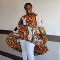Kente African Print High Low Button up Shirt (White Red honey ) 1