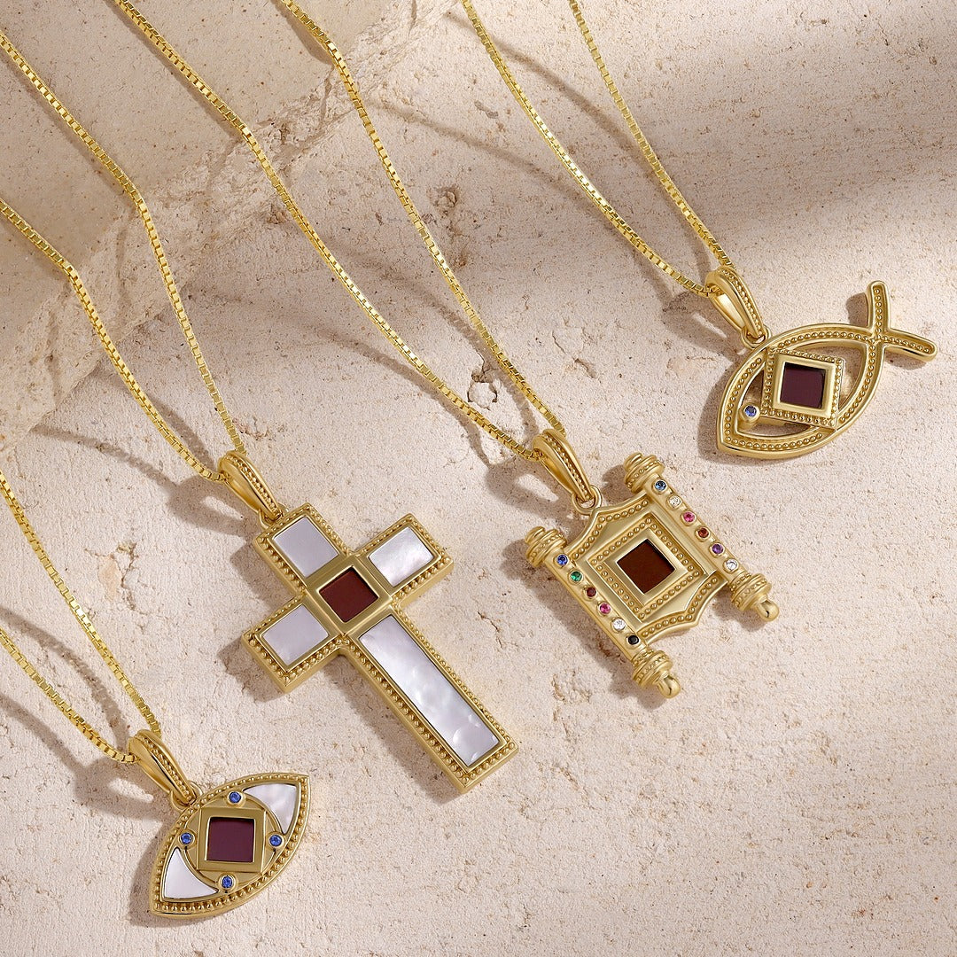 Radiant Harmony Mother of Pearl Cross Bible Nano Chip Necklace