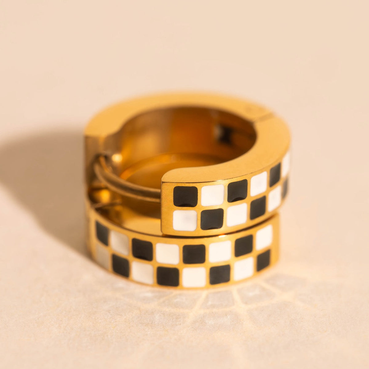 Checkered Chunky Huggie Hoop Earrings