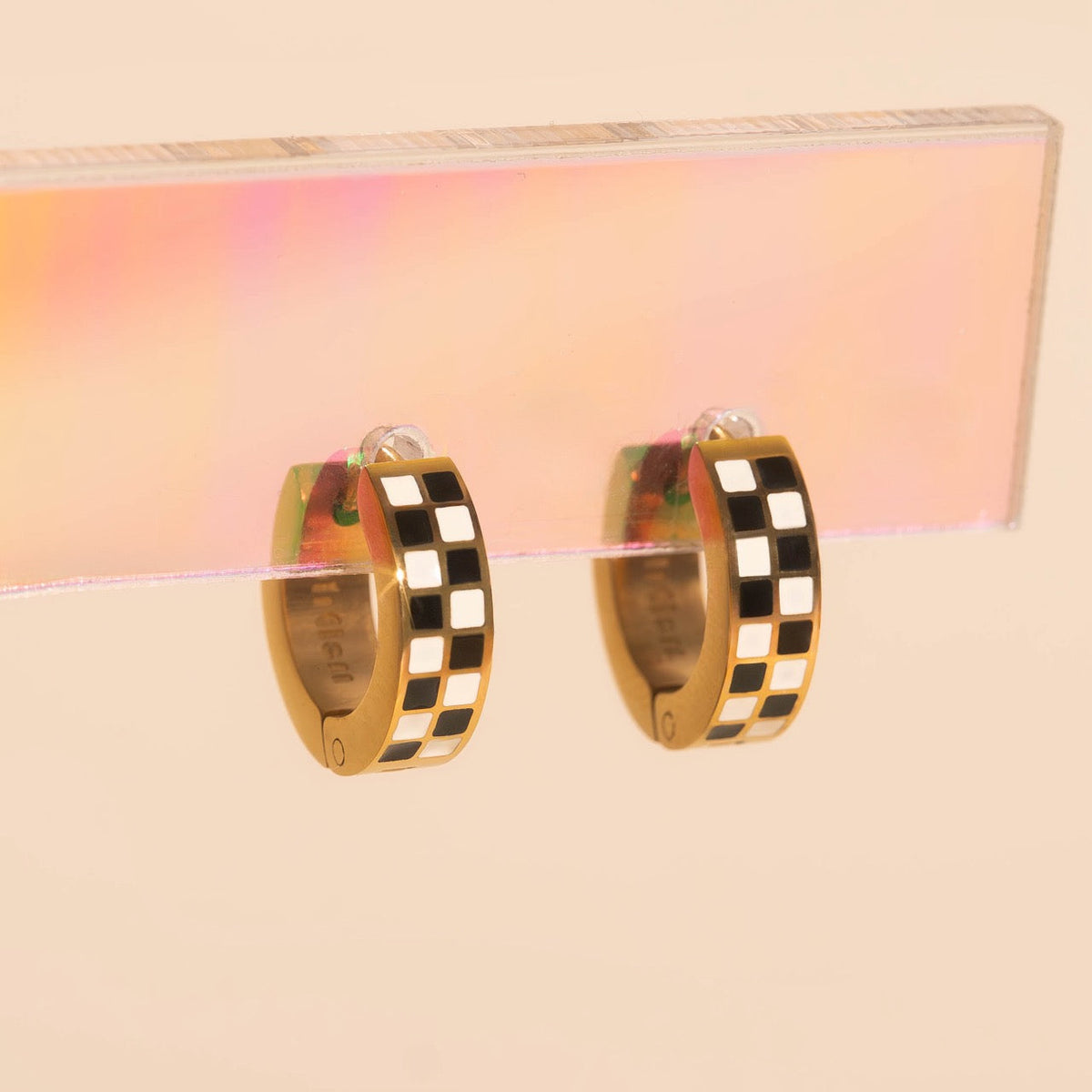 Checkered Chunky Huggie Hoop Earrings