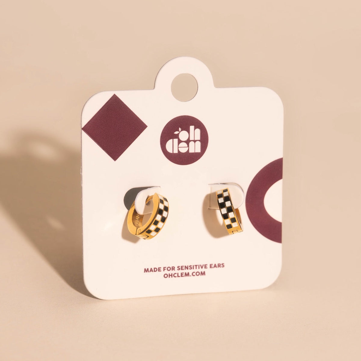 Checkered Chunky Huggie Hoop Earrings