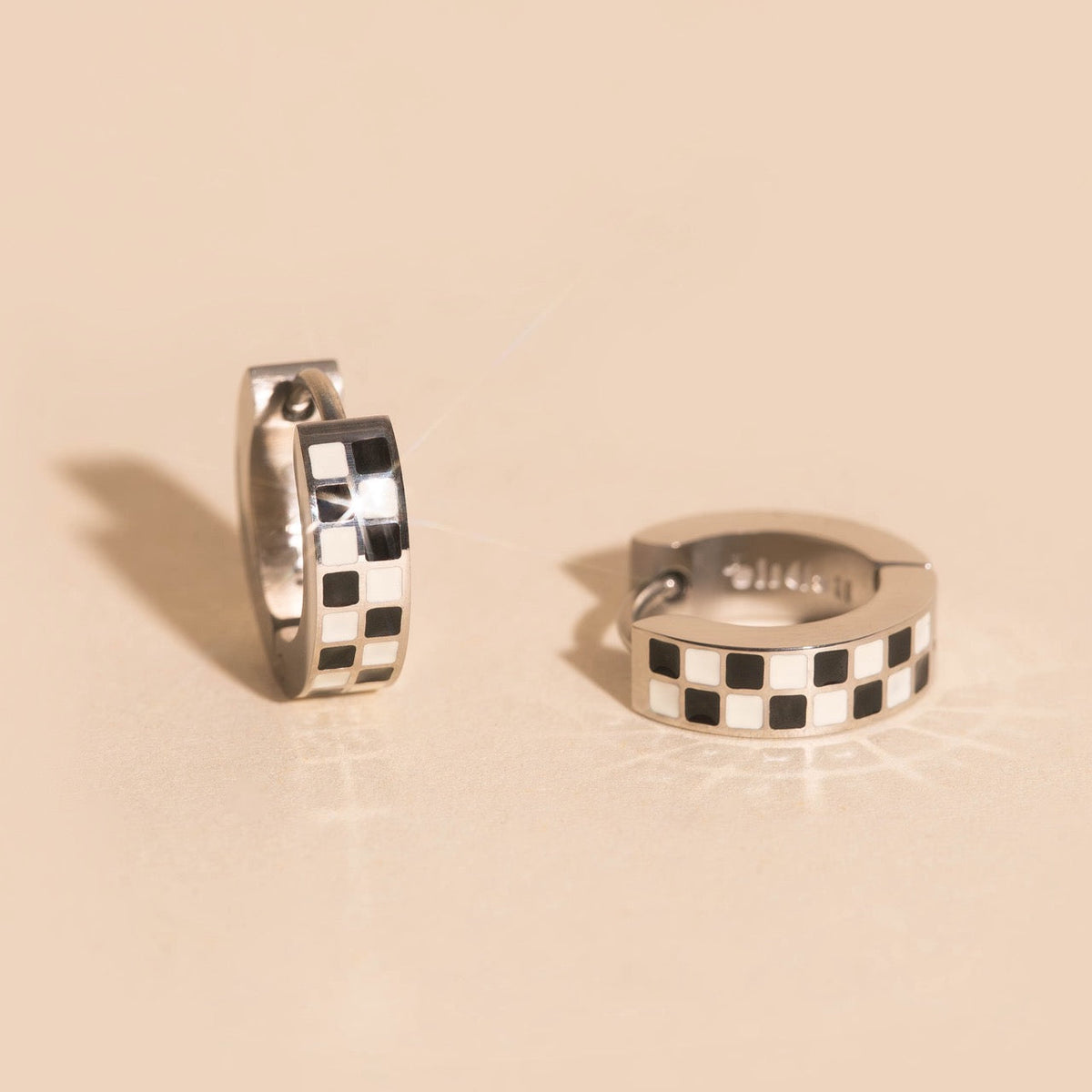 Checkered Chunky Huggie Hoop Earrings