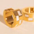 Pearl Shell Checkered Super Chunky Huggie Hoop Earrings 1