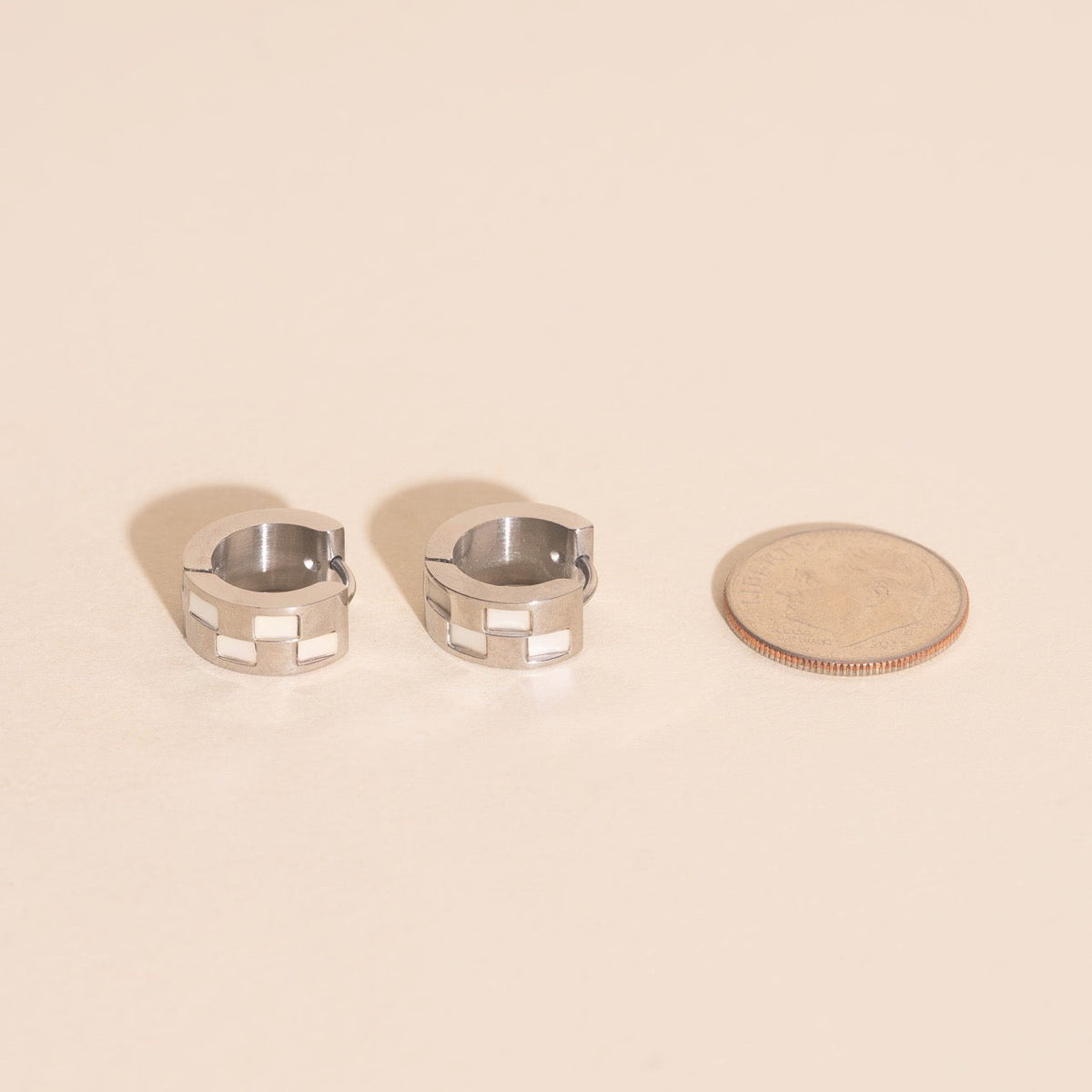 Pearl Shell Checkered Super Chunky Huggie Hoop Earrings