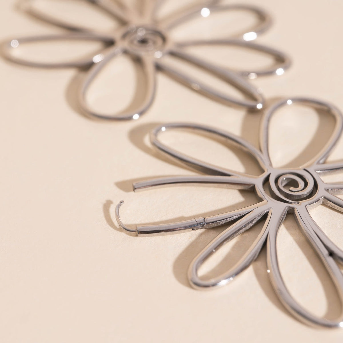 Jumbo Wire Floral Huggie Hoop Earrings