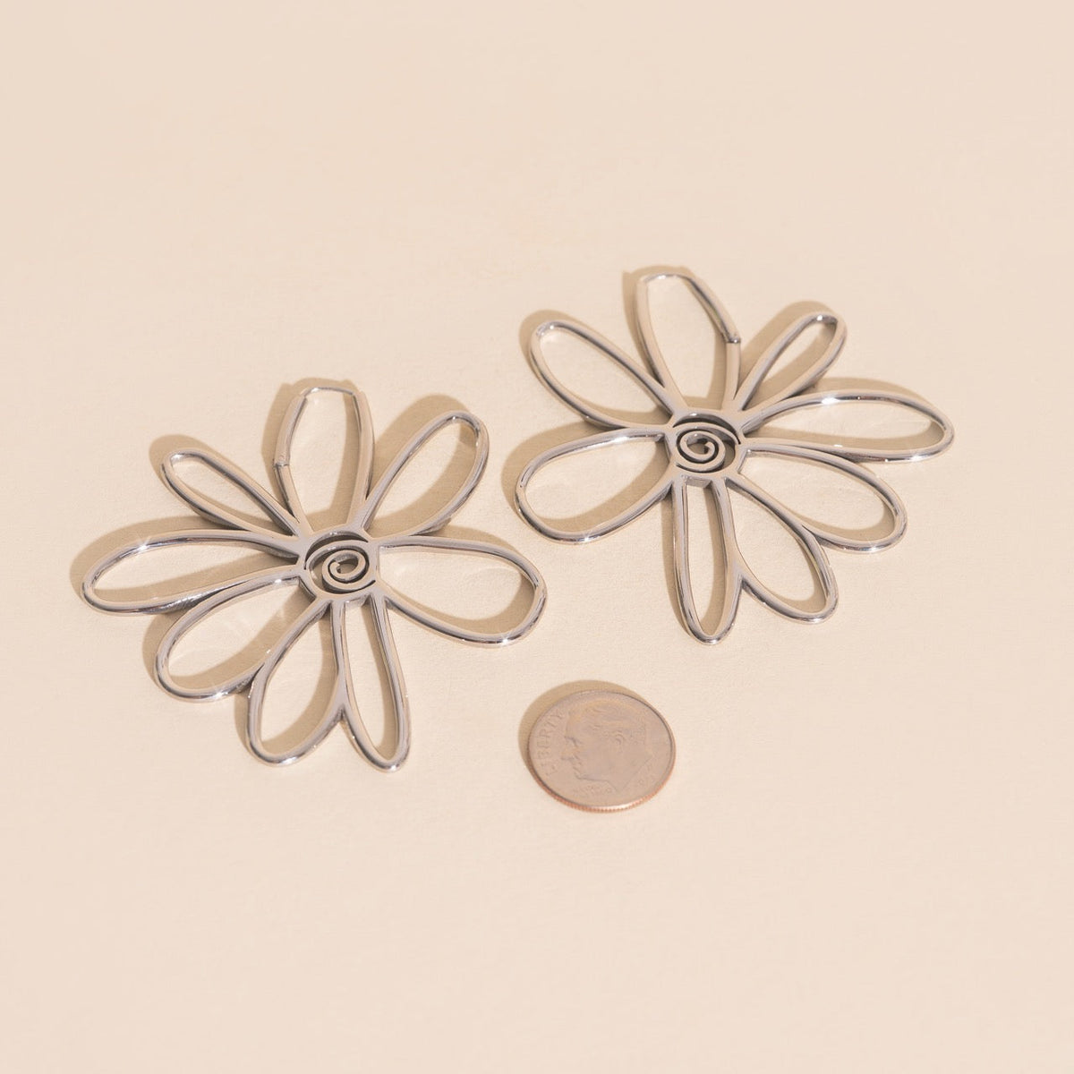 Jumbo Wire Floral Huggie Hoop Earrings