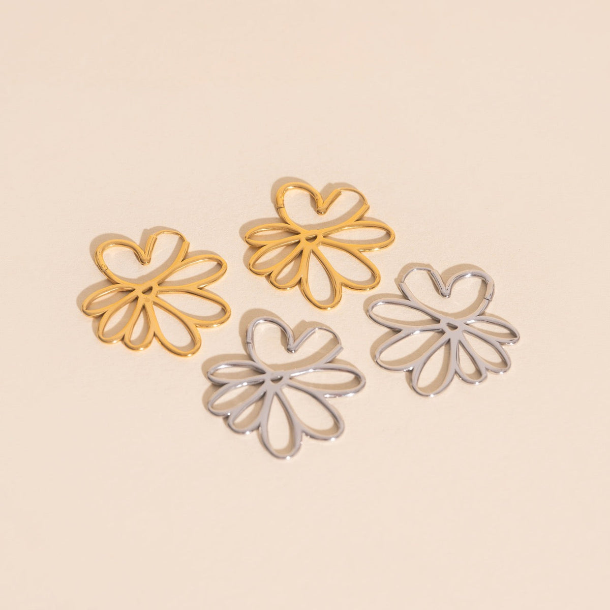 Wire Floral Huggie Hoop Earrings