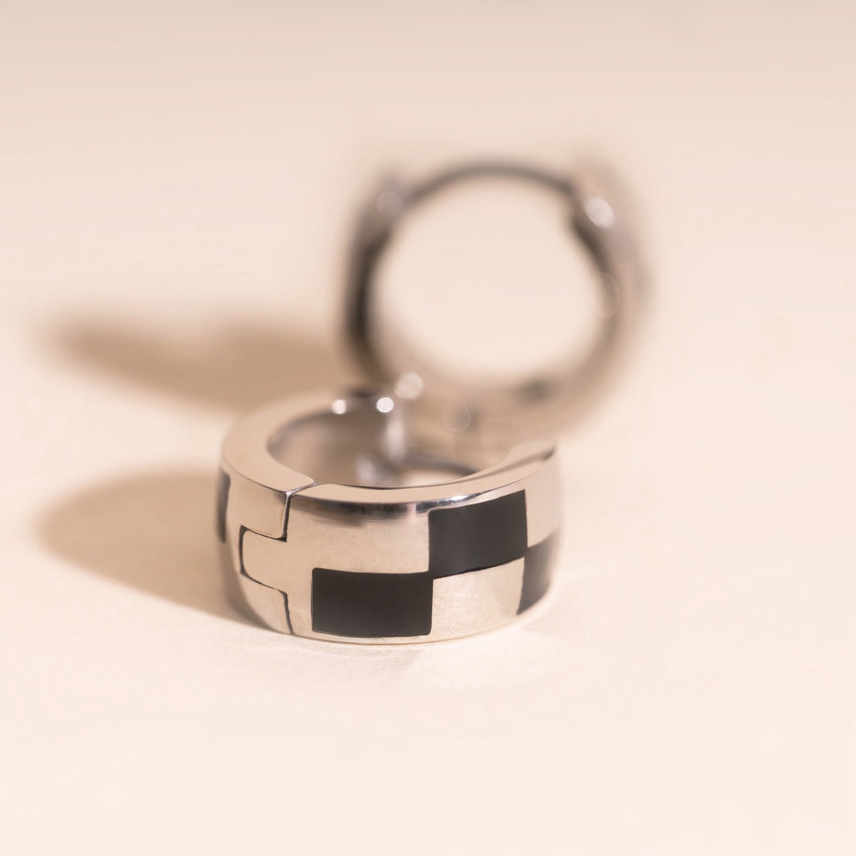 9mm Block Checkered Super Chunky Huggie Hoop Earrings
