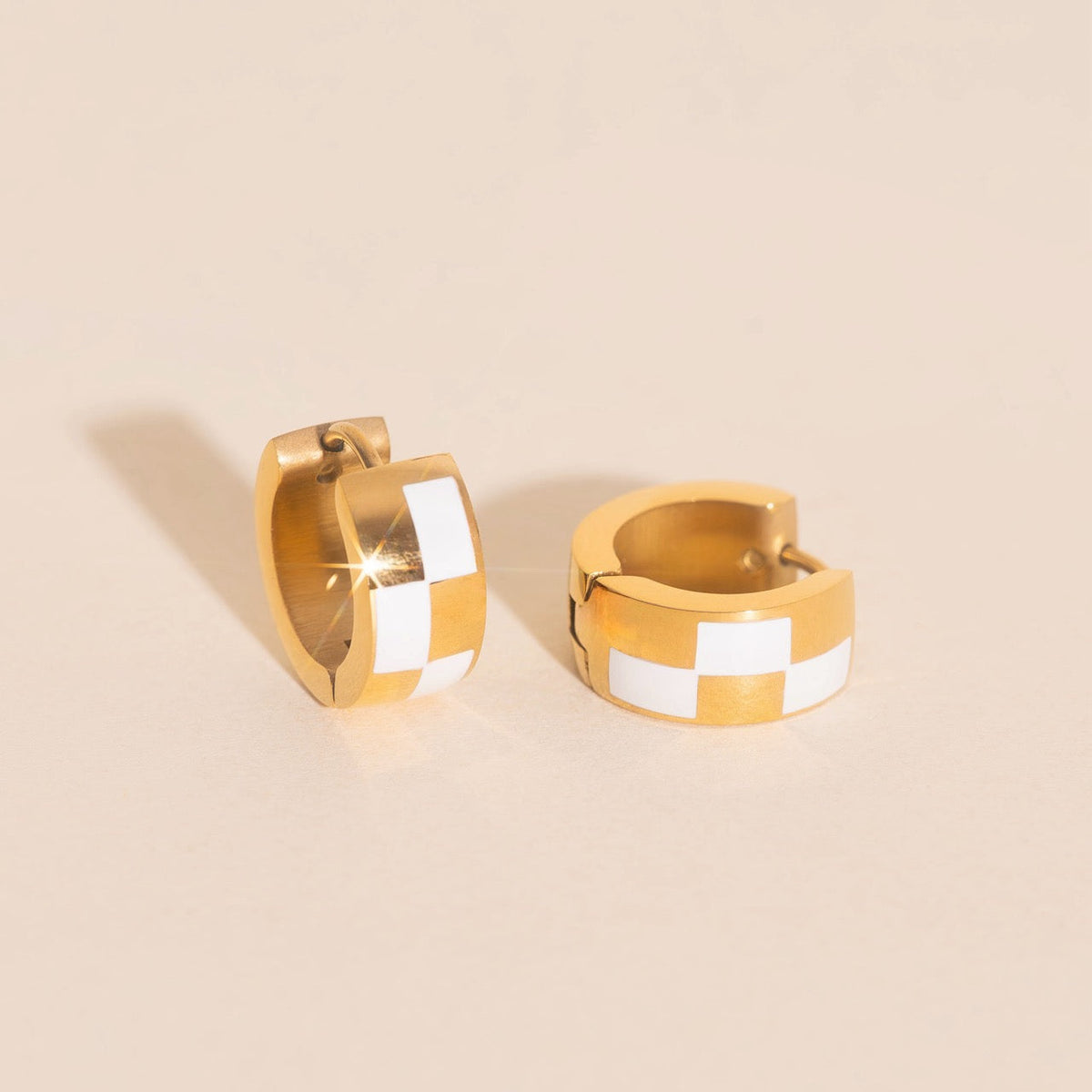 9mm Block Checkered Super Chunky Huggie Hoop Earrings