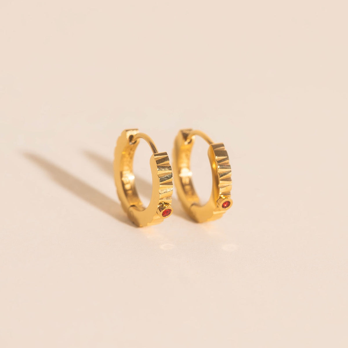 Red Crystal Textured Huggie Hoop Earrings