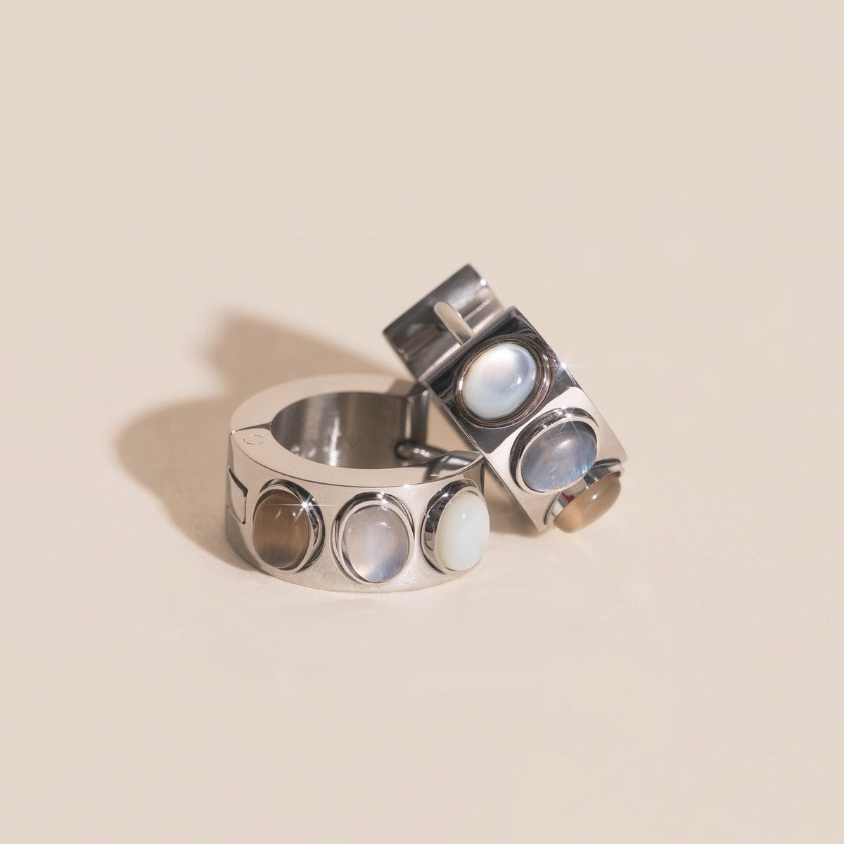 Triple Stone Super Chunky Huggie Hoop Earrings