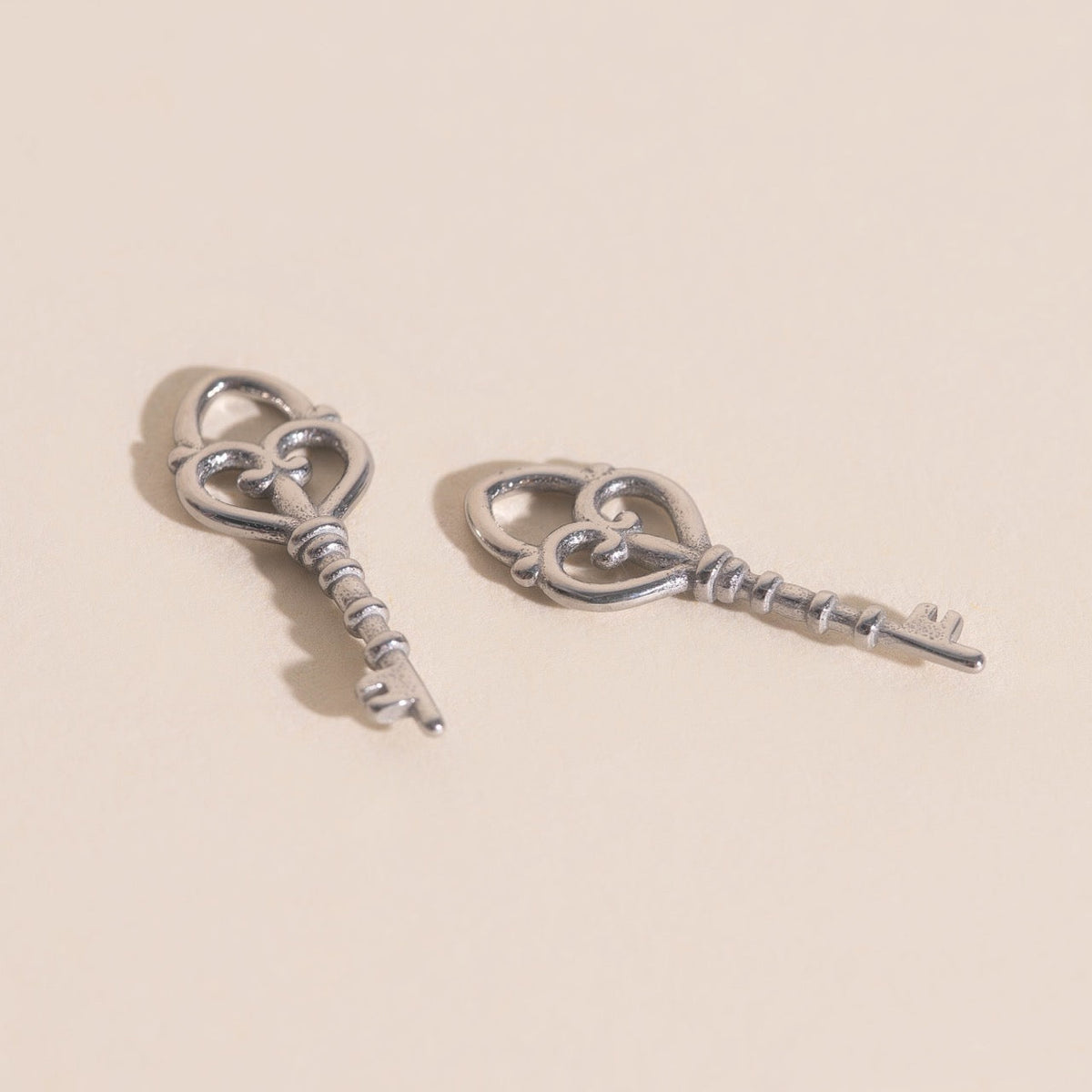 Key Heart Huggie Hoop Charms