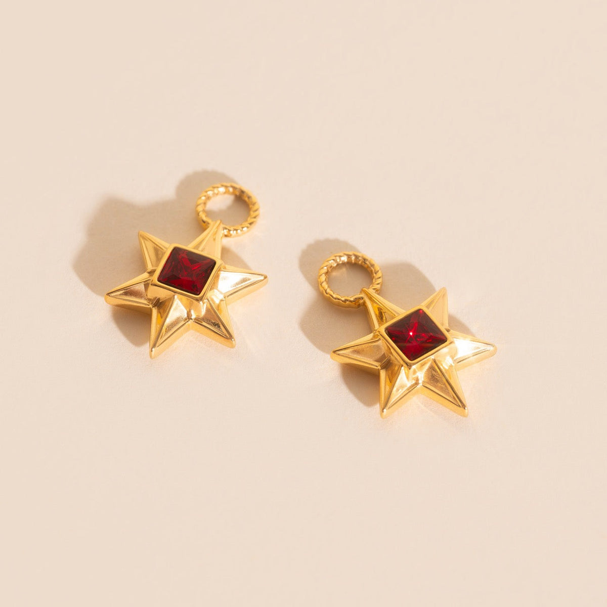 Ruby Star Chunky Huggie Hoop Charms