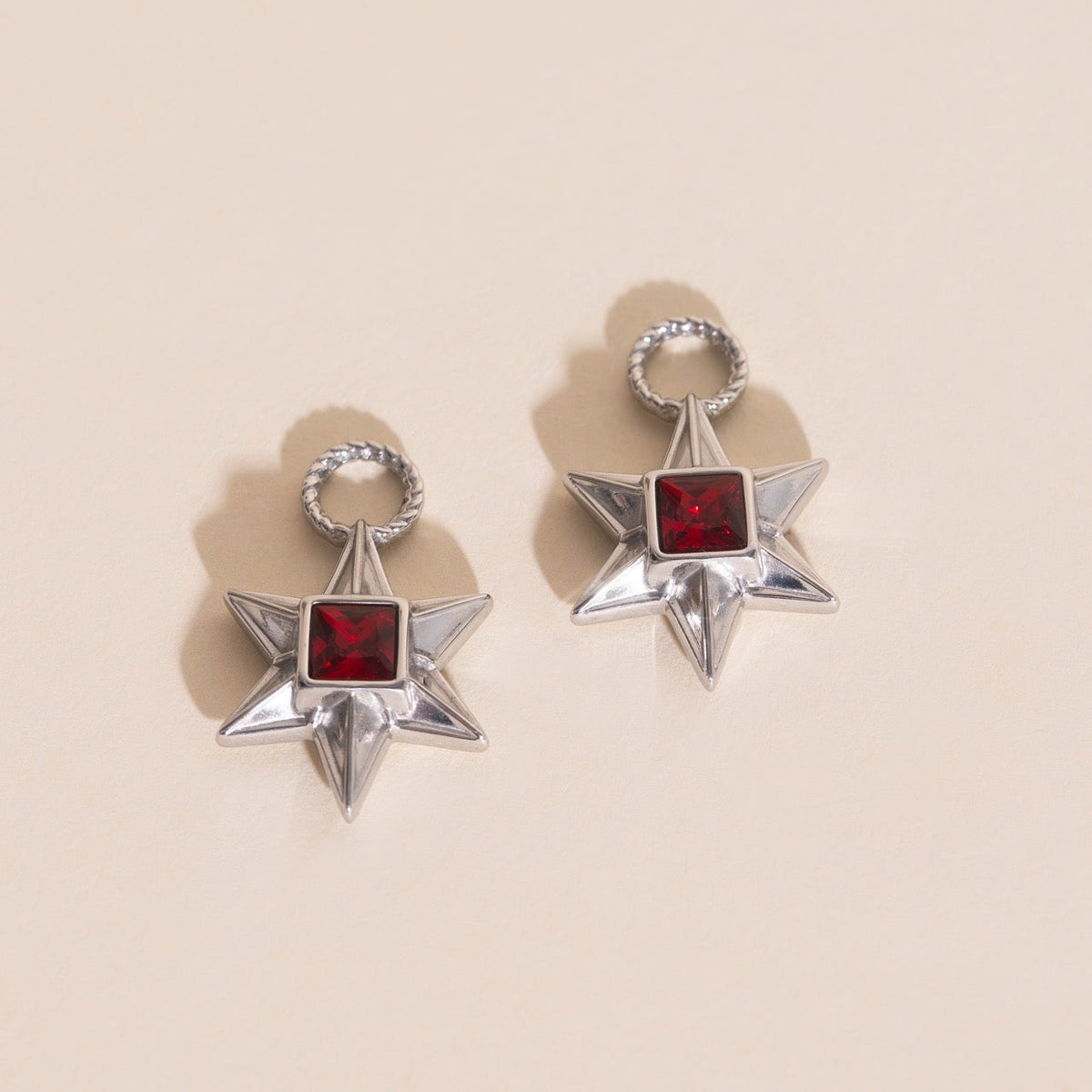 Ruby Star Chunky Huggie Hoop Charms