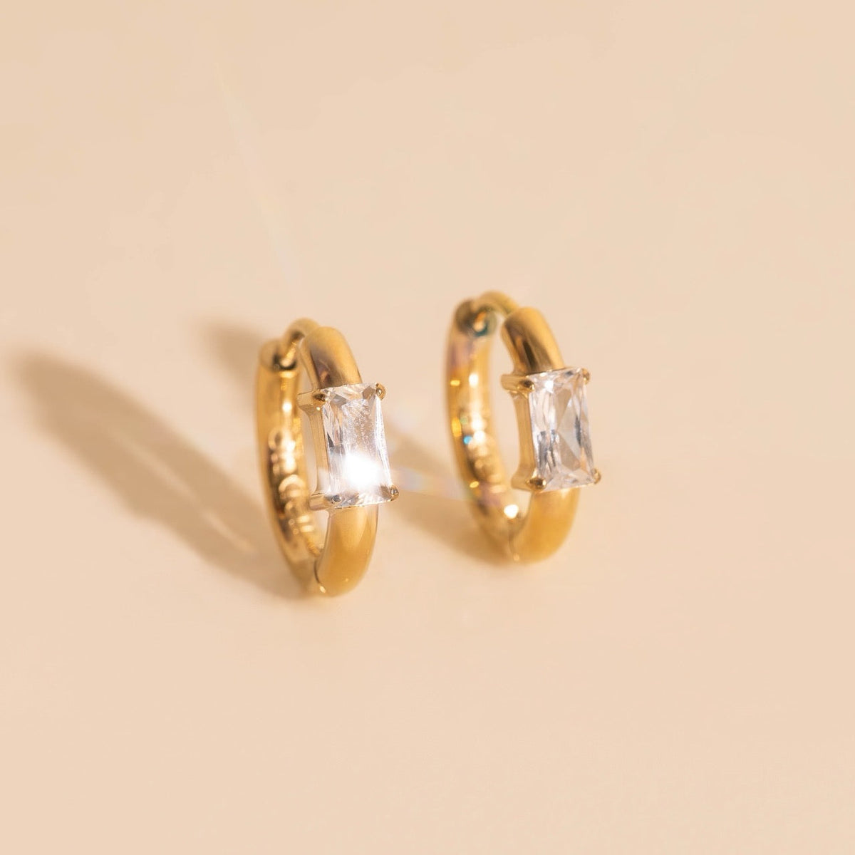 Titanium Baguette Crystal Rounded Huggie Hoop Earrings - FeatherTUFF™