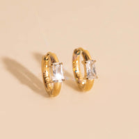 Titanium Baguette Crystal Rounded Huggie Hoop Earrings - FeatherTUFF™