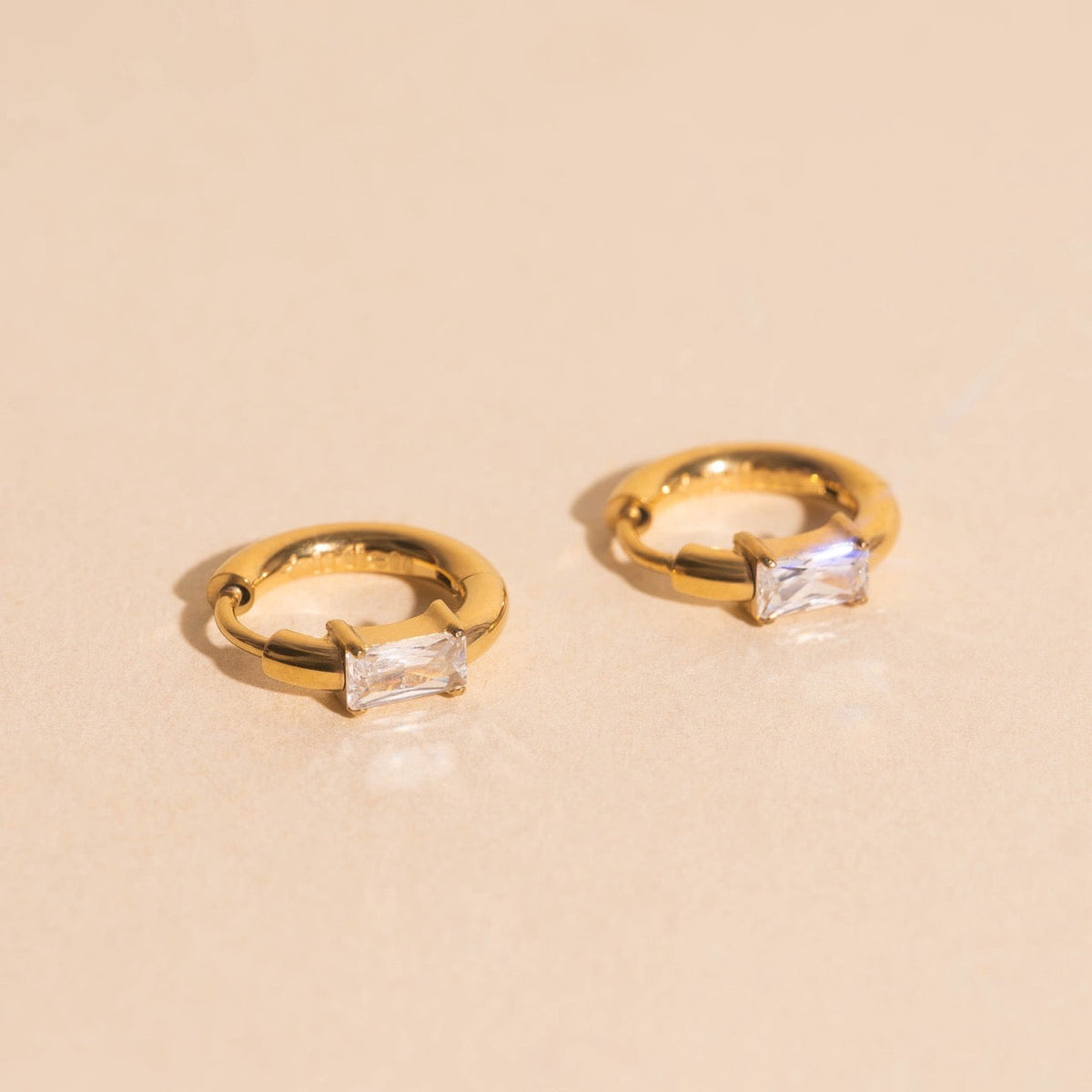 Titanium Baguette Crystal Rounded Huggie Hoop Earrings - FeatherTUFF™