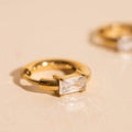Titanium Baguette Crystal Rounded Huggie Hoop Earrings - FeatherTUFF™ 2