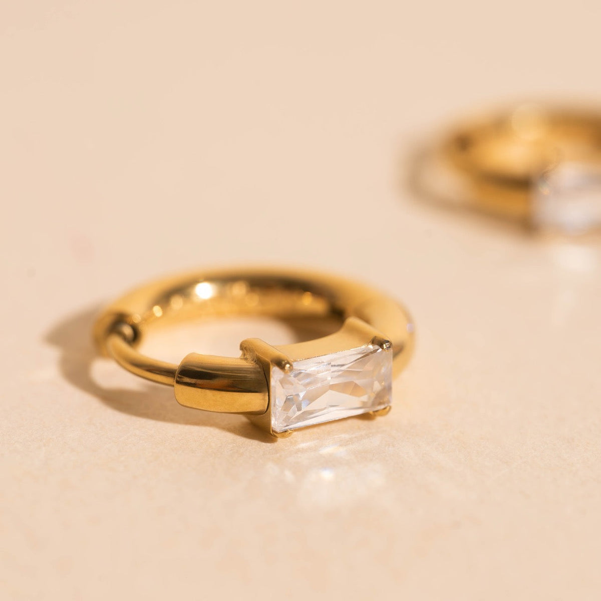 Titanium Baguette Crystal Rounded Huggie Hoop Earrings - FeatherTUFF™