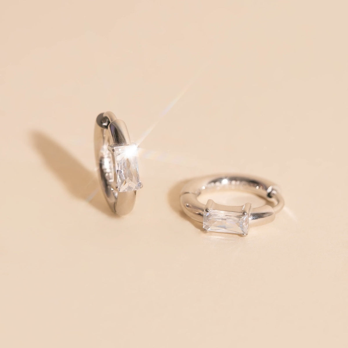 Titanium Baguette Crystal Rounded Huggie Hoop Earrings - FeatherTUFF™