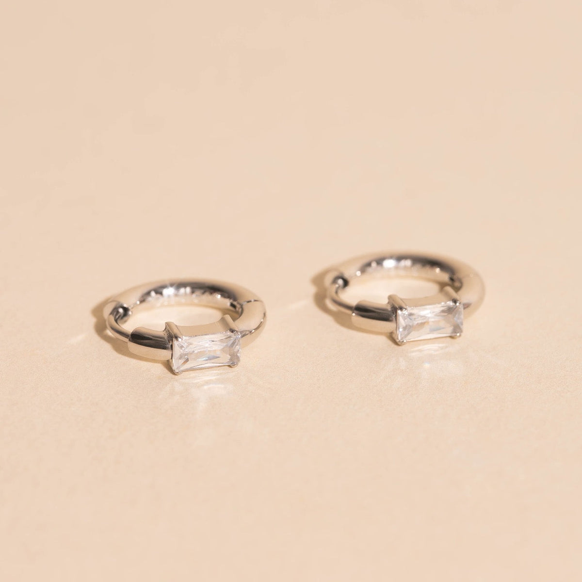 Titanium Baguette Crystal Rounded Huggie Hoop Earrings - FeatherTUFF™