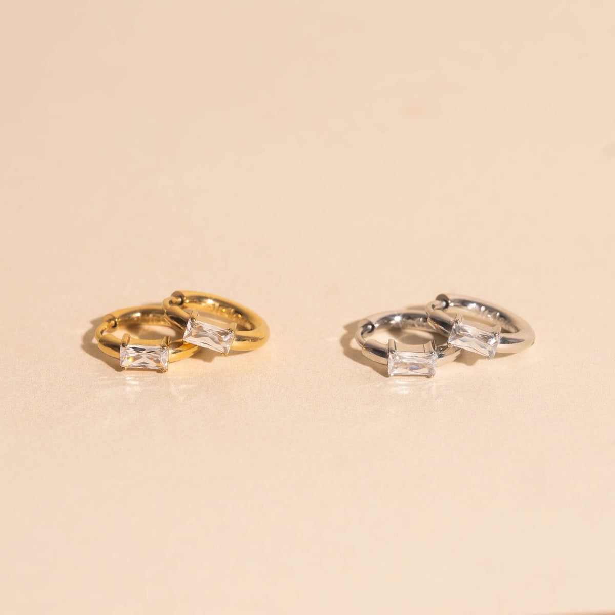 Titanium Baguette Crystal Rounded Huggie Hoop Earrings - FeatherTUFF™