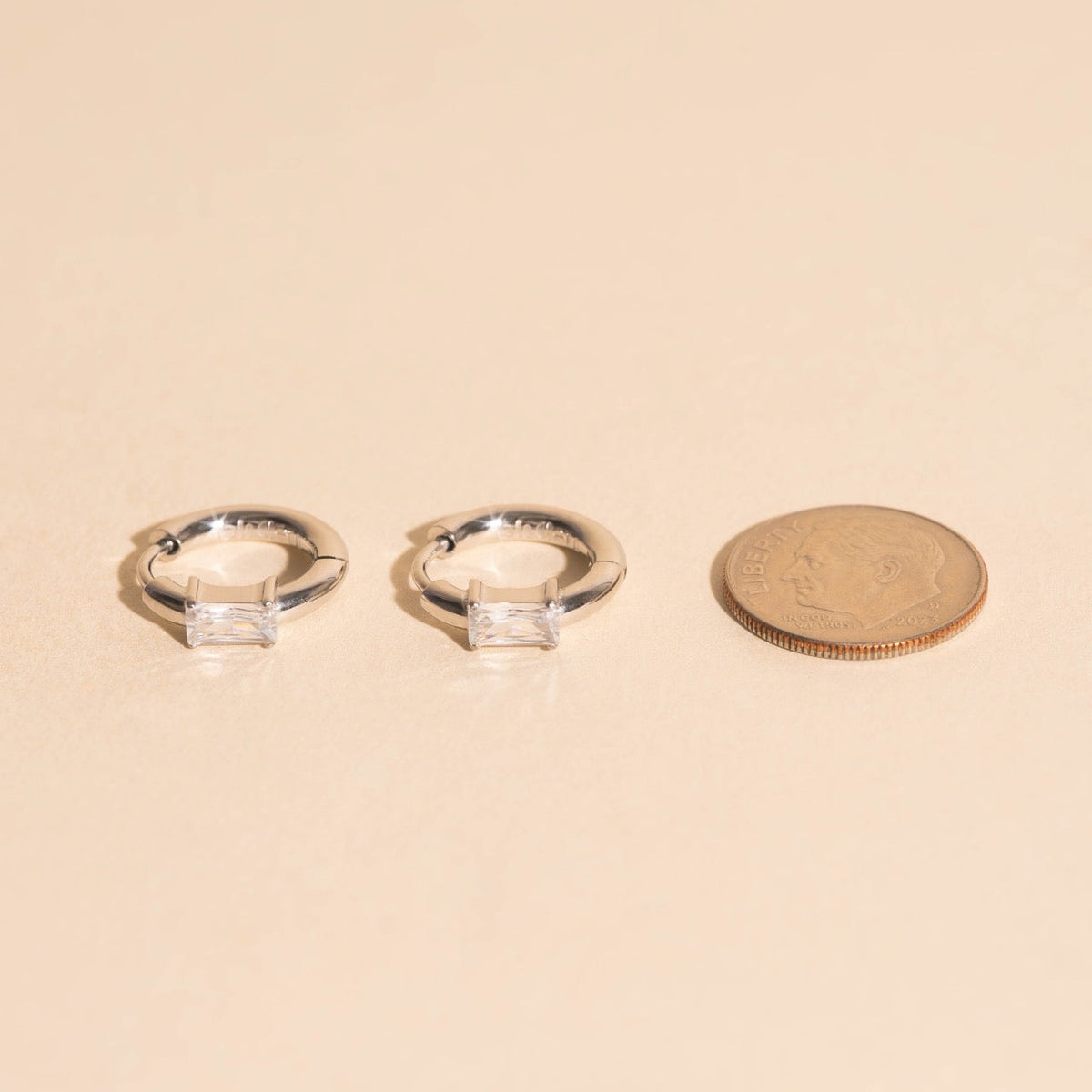 Titanium Baguette Crystal Rounded Huggie Hoop Earrings - FeatherTUFF™
