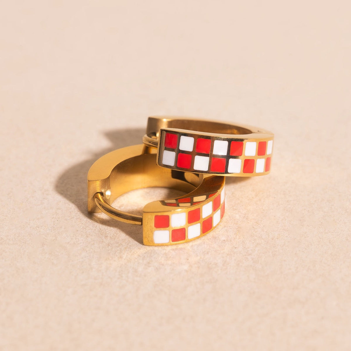 Checkered Chunky Huggie Hoop Earrings
