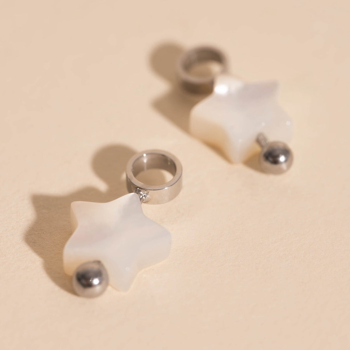 Iridescent Bead Star Huggie Hoop Charms